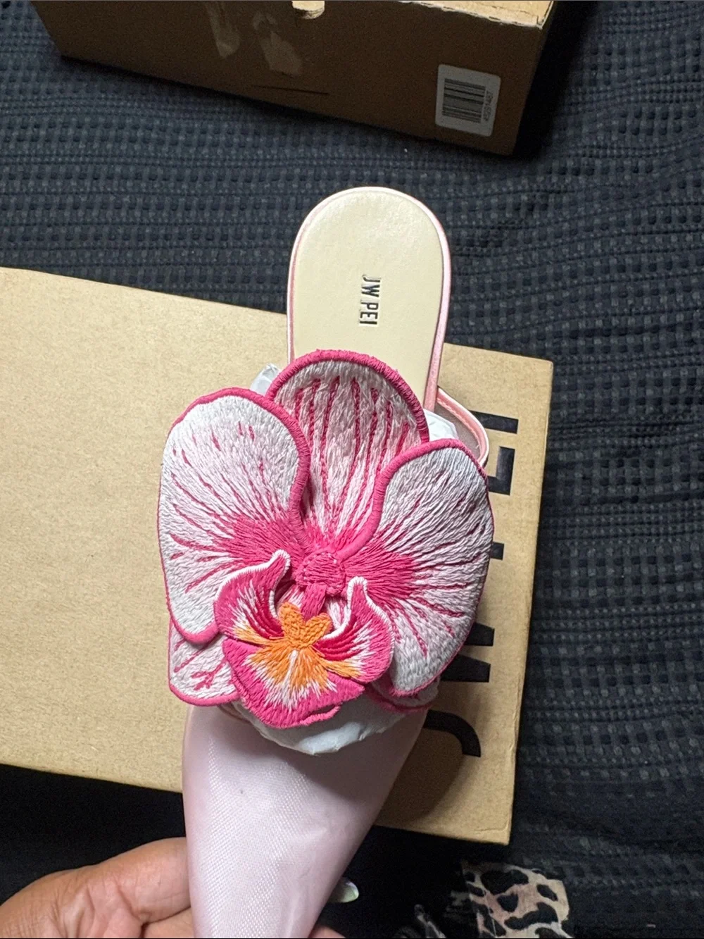 JW PEI Pink Floral Embroidered Pointed Toe Mule